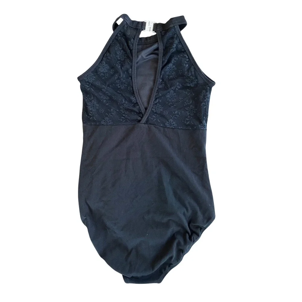 Kids Black Lace Halter Neck Leotard Dance Gymnastics Ballet Costume‎ Size S